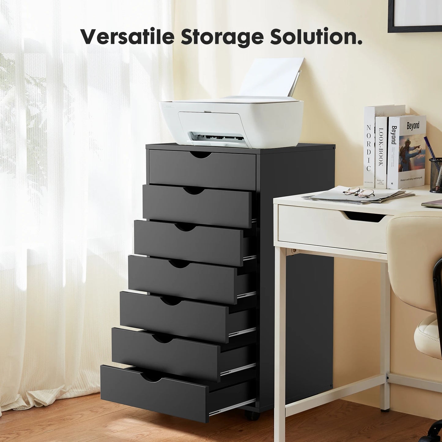 7 Drawer Nightstand Storage Cabinet w/ Wheels
