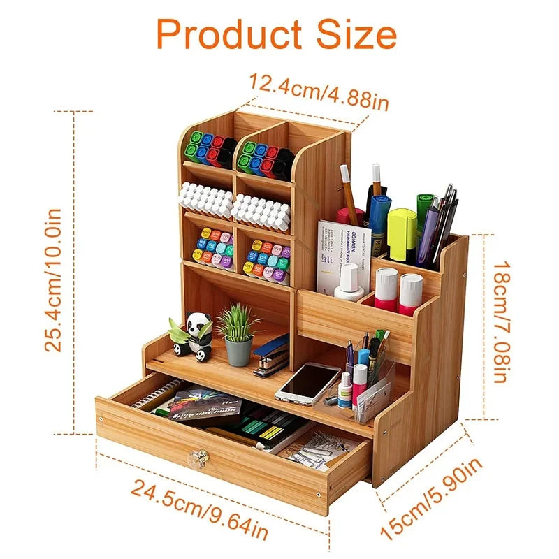 Wooden Organizer w/Drawer for Desktop