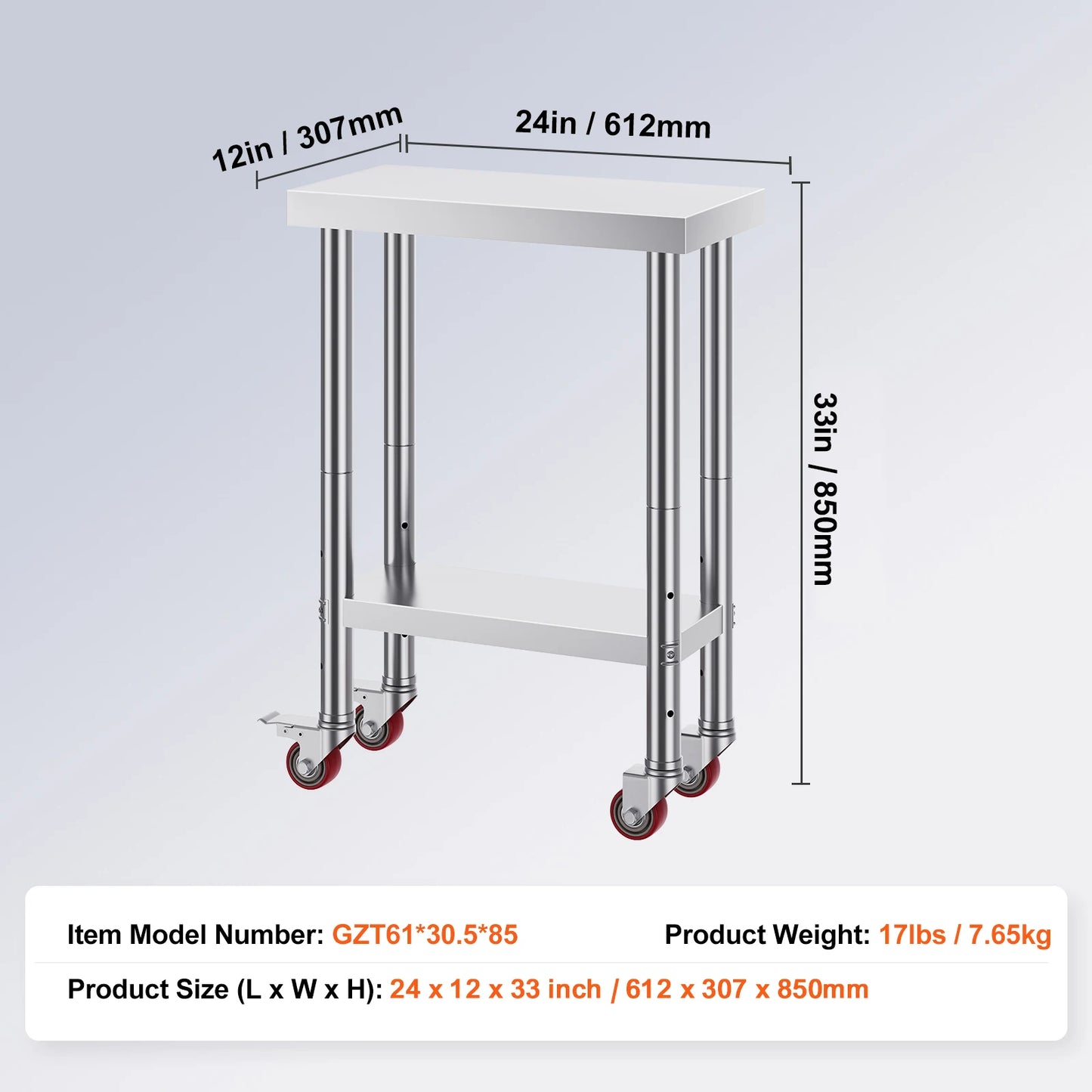 Stainless Steel Kitchen Work Table with Caster Wheels
