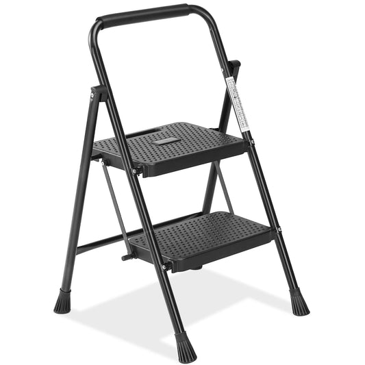 Folding 2 Step Ladder Stool with Anti-Slip Legs and 800lbs Capacity