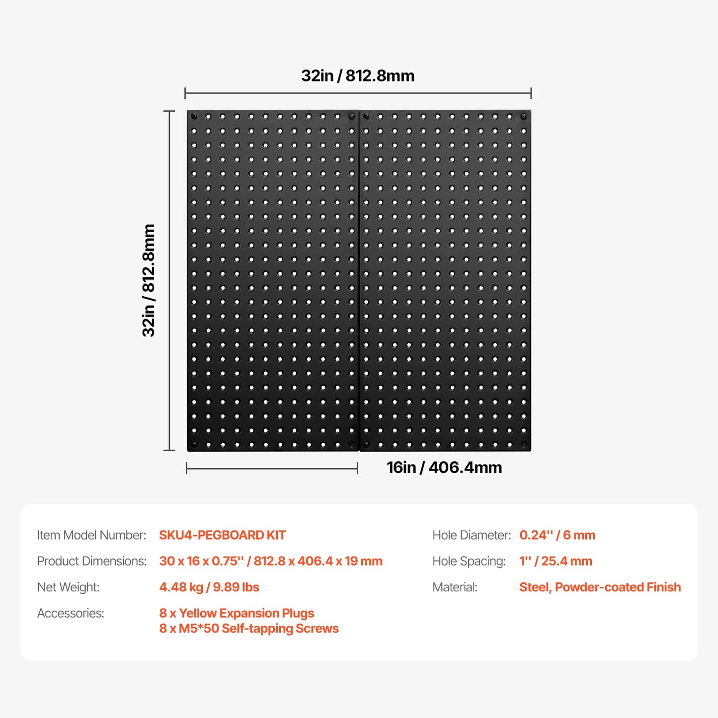 24"x12" 4pcs Metal Pegboard Panels
