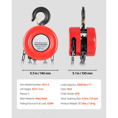 1T Hand Chain Hoist with 20 ft Height