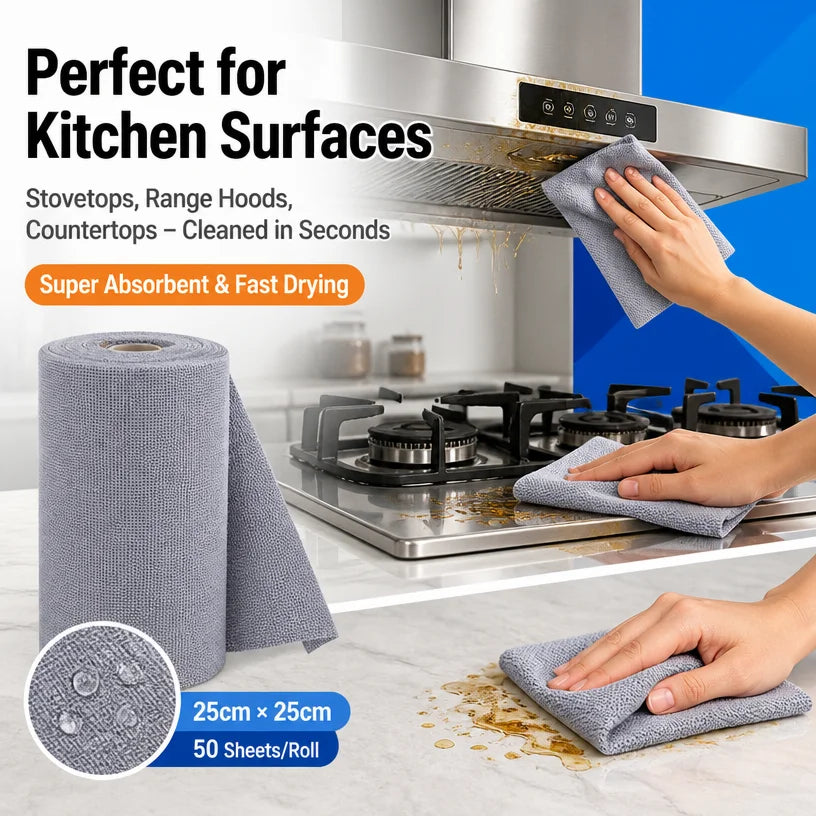 Non-Stick Tear-Off Microfiber Rags, for Greasy Stove Spills