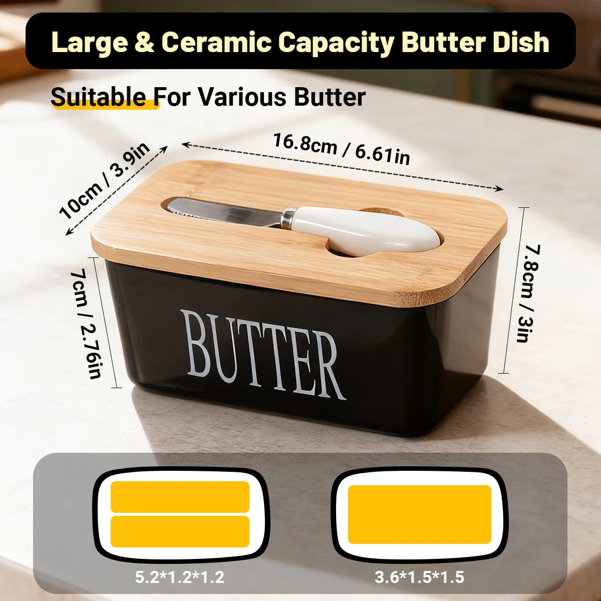 Ceramic Butter Dish With Bamboo Lid and Knife