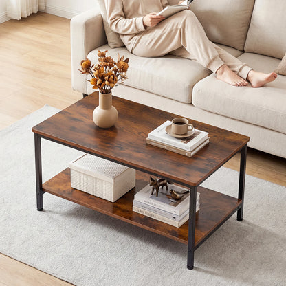 31" Wood Coffee Table, 2-Tier with Storage