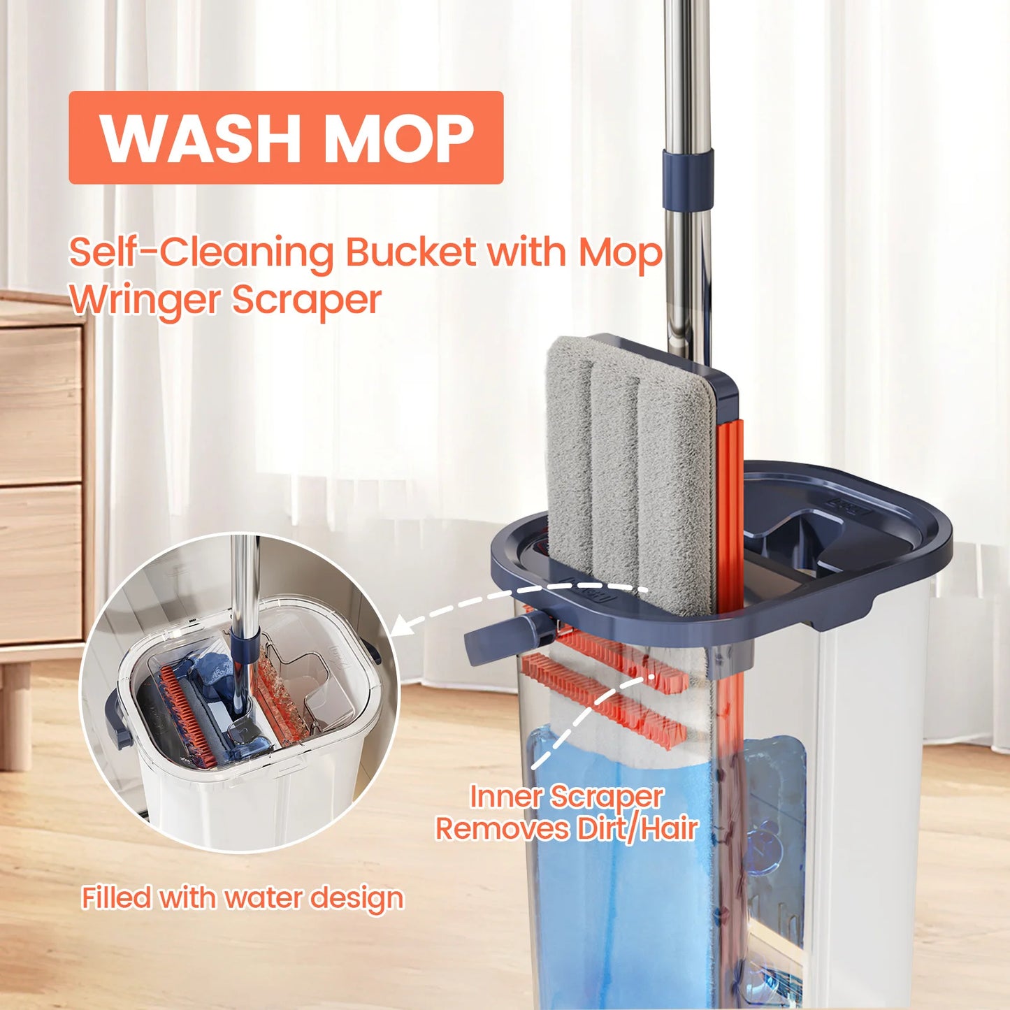 Floor Washing Mop. Mop Bucket Separates Clean and Dirty Water