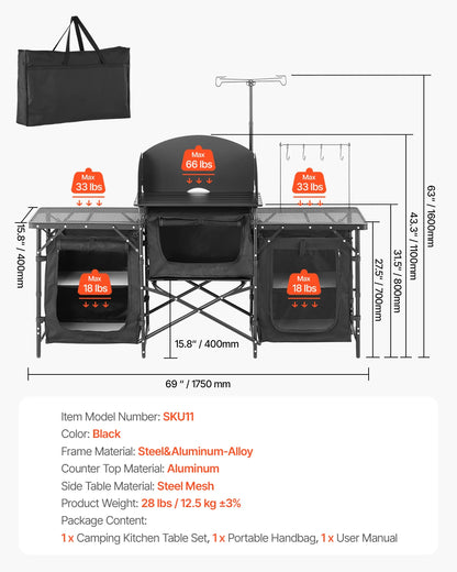 Camping Kitchen Table  with Carrying Bag,