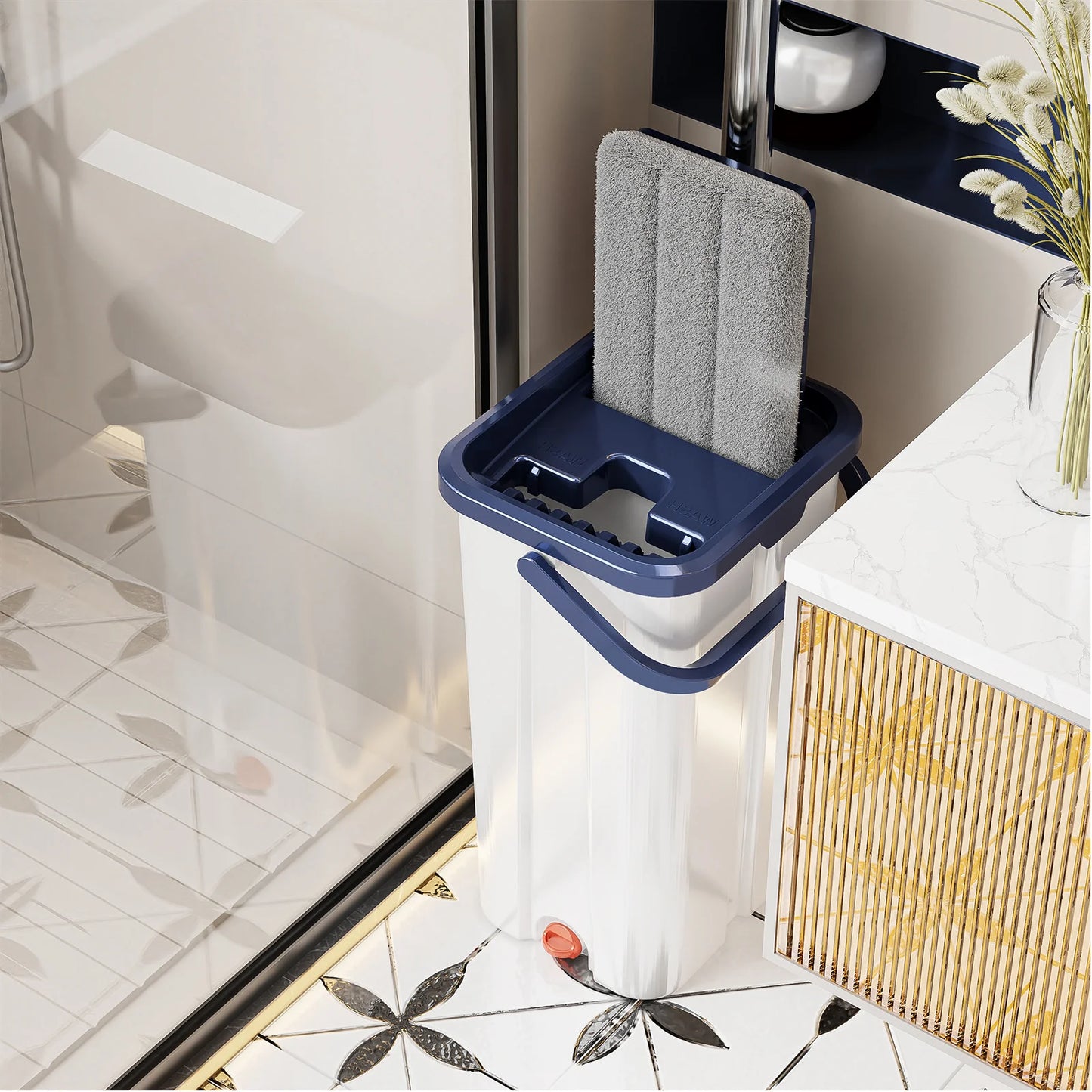 Floor Washing Mop. Mop Bucket Separates Clean and Dirty Water