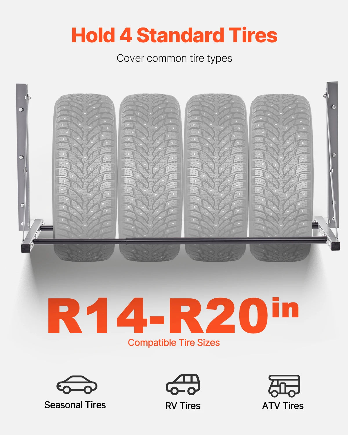 Wall Mounted Folding Tire Rack, 32" - 48" Adjustable