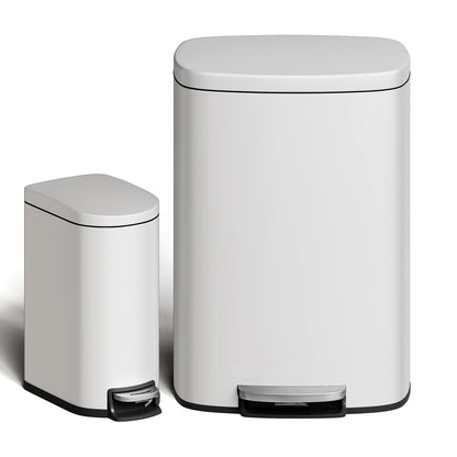 50L & 10L Stainless Steel Step-Lid Trash Can Combo