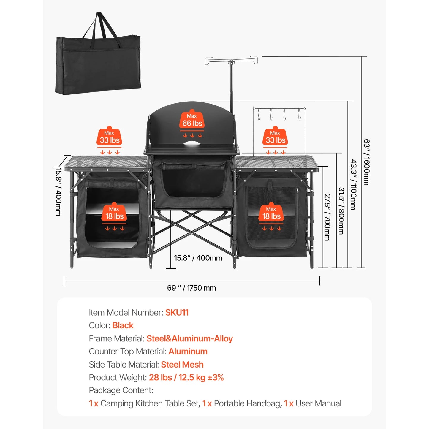 Camping Kitchen Table  with Carrying Bag,