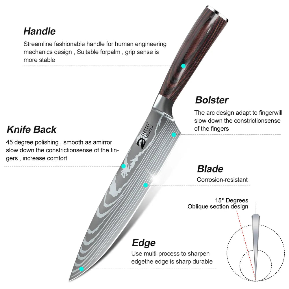 8pcs Kitchen Stainless Steel Chef Knife Set