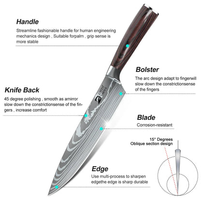 8pcs Kitchen Stainless Steel Chef Knife Set