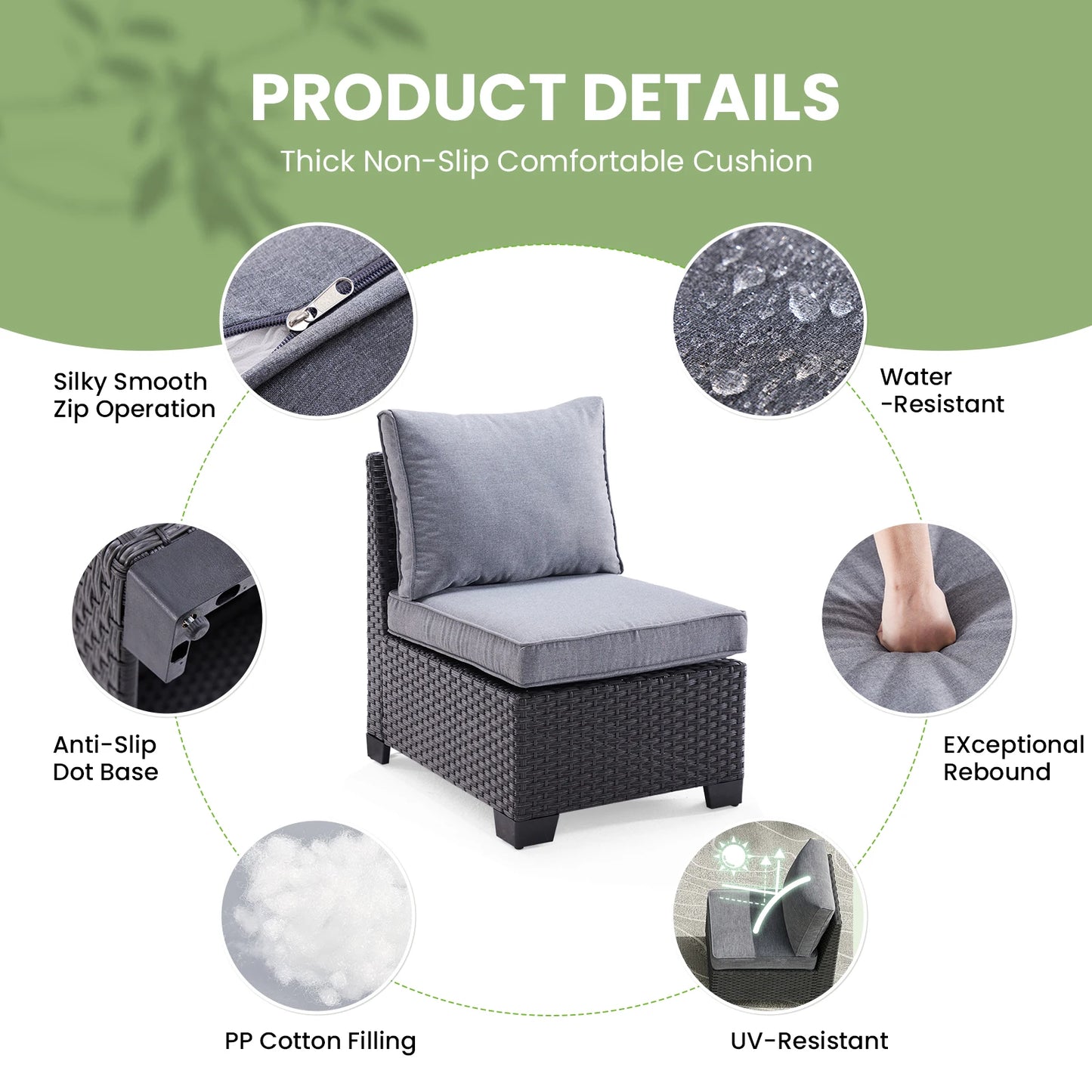 Patio Sectional Sofa Set, Outdoor Furniture with Ottoman