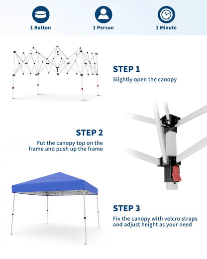 10x10 FT Pop Up Canopy Tent, Waterproof With Carry Bag