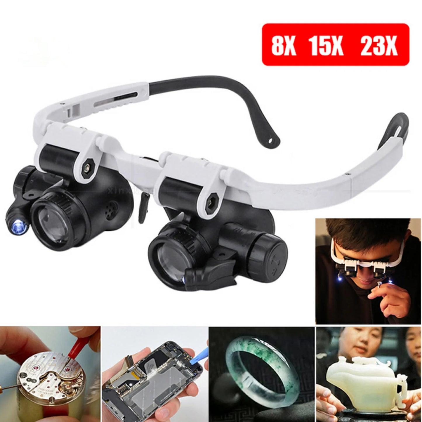 8X 15X 23X Dual Lens Watch Repair Magnifier Glass