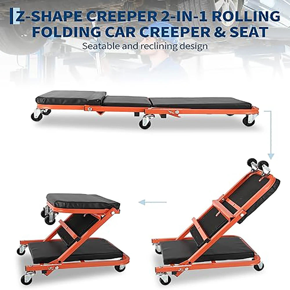 2-in-1 Foldable Garage Creeper Seat, 300LBS Capacity