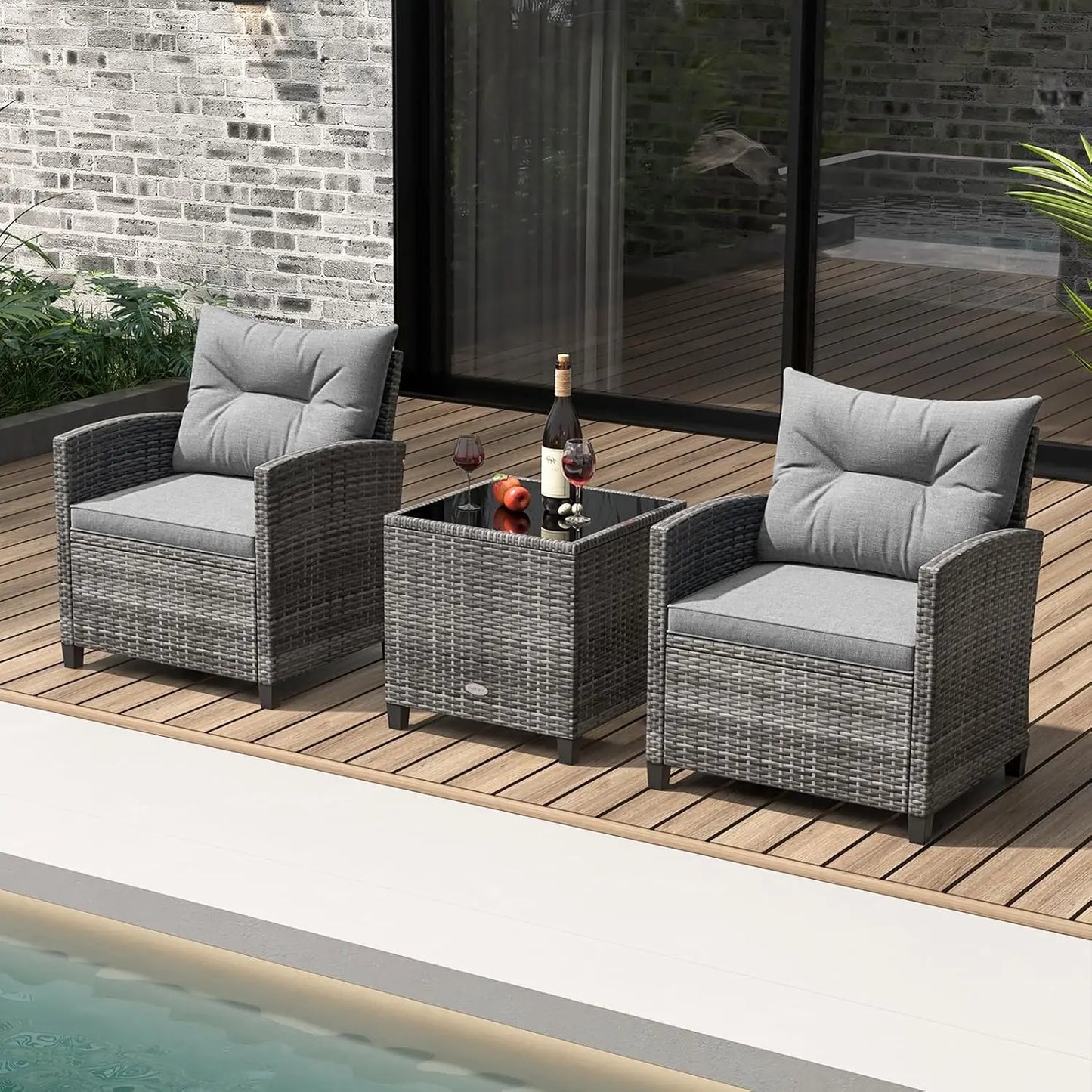3 Piece Patio Furniture Set with Washable Cushions