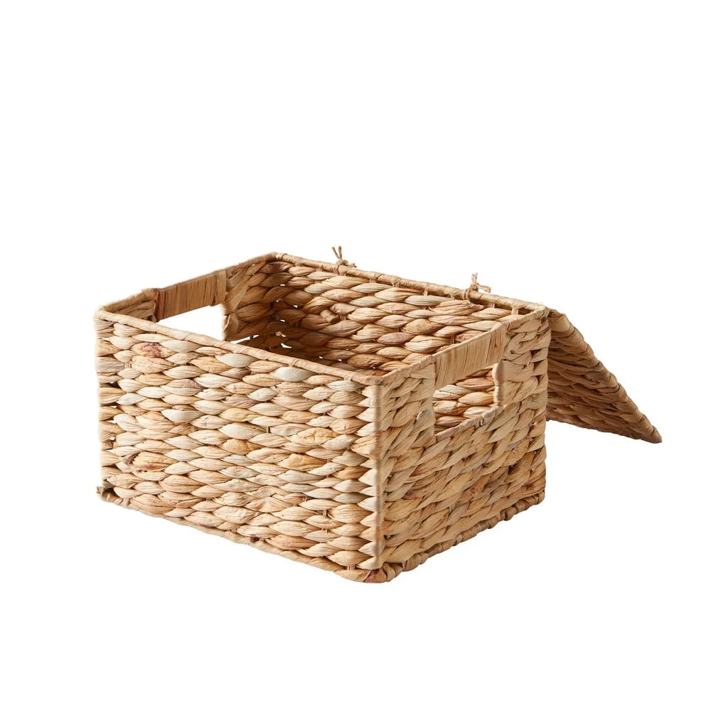 Natural Hyacinth Basket w/Lid for Bathroom, Pantry, or Nursery