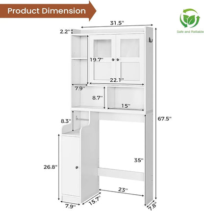 Over Toilet Storage Cabinet with Glass Doors