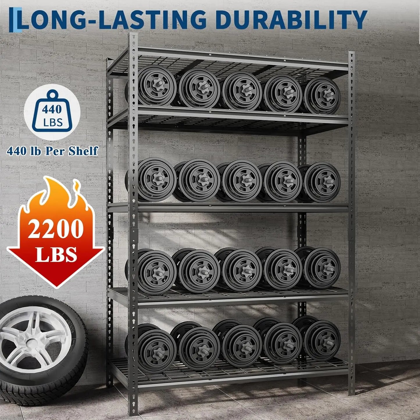 Garage Shelving - 2200 LBS Heavy Duty 5 Tier Storage Shelves