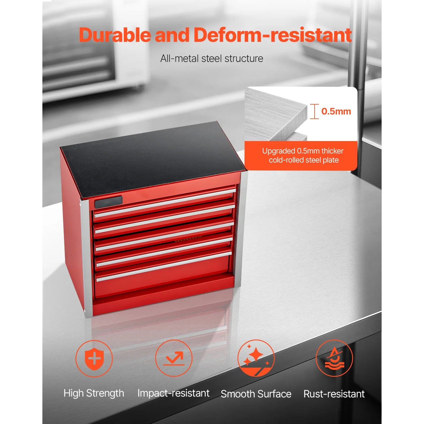 5-Drawer Portable Tool Box for Garage & Workshop Storage