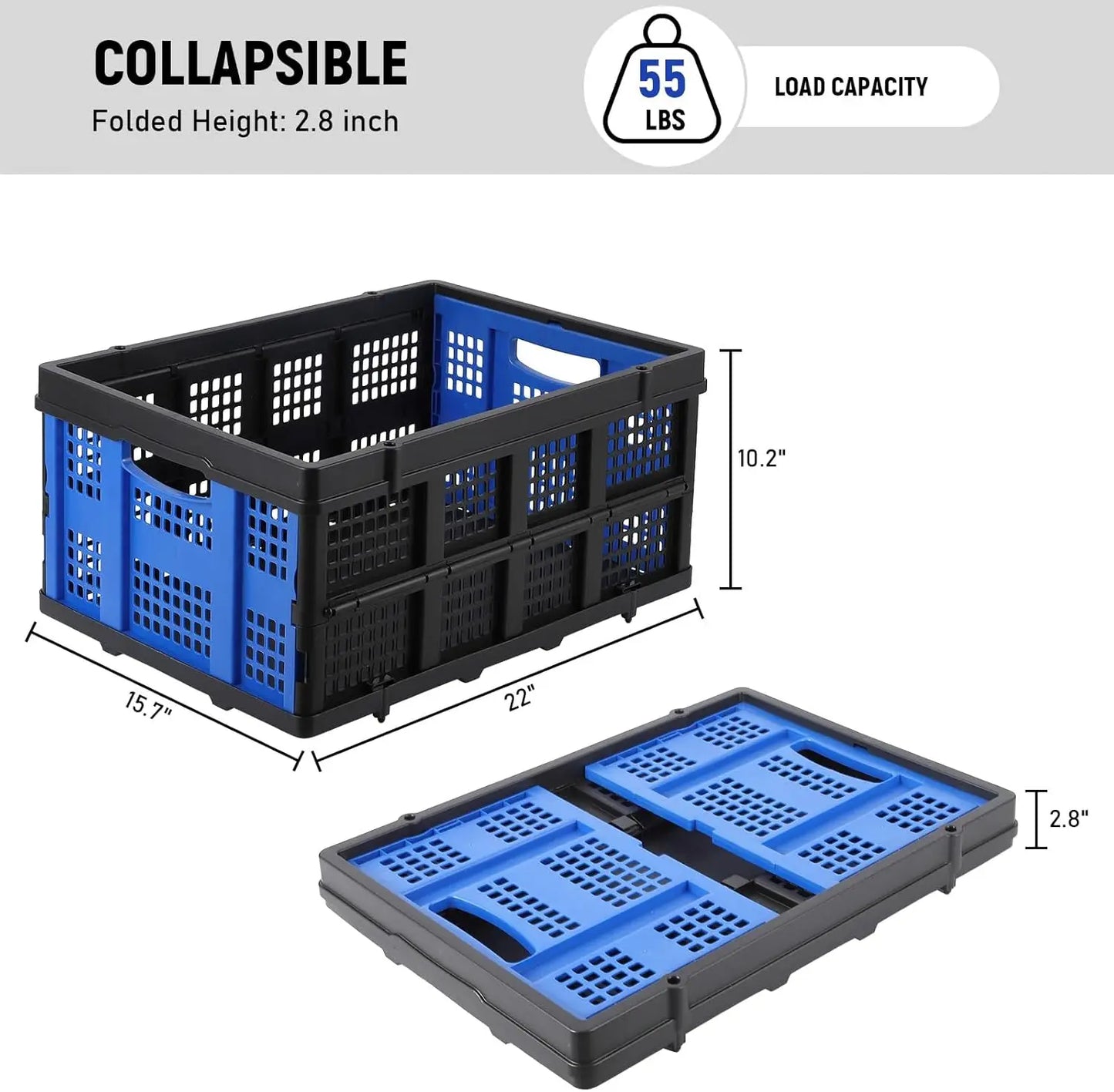 55L Heavy-Duty Collapsible Plastic Crate
