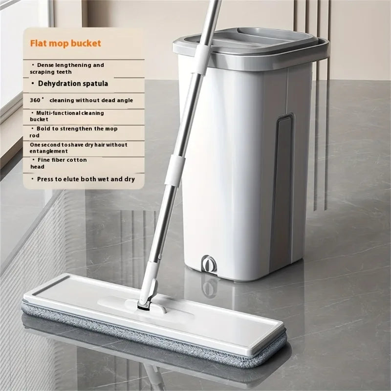 Mop & Bucket Set with 4 Microfiber Pads for Floor & Wall