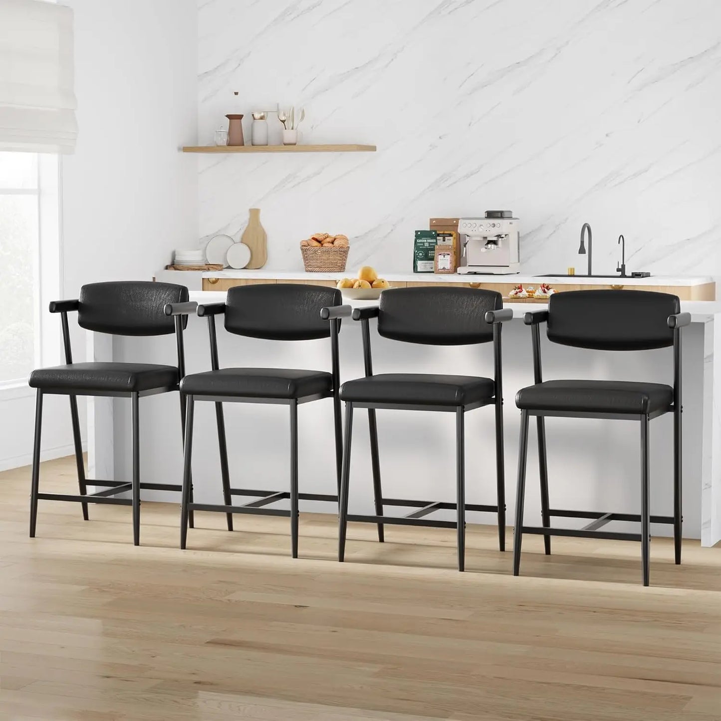 2PCS Modern Bar Stools Set with Back & Upholstered  Seat
