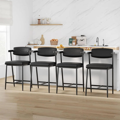2PCS Modern Bar Stools Set with Back & Upholstered  Seat