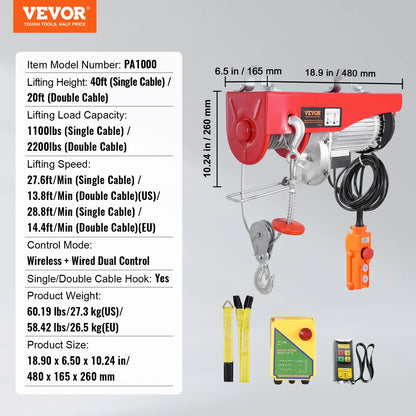 Electric Hoist Single/Double Slings with Wireless/Wired Control