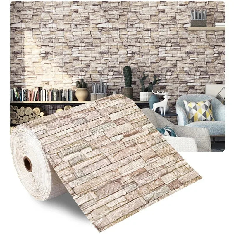 70cmx10m Self-adhesive Antique Foam Brick Wallpaper