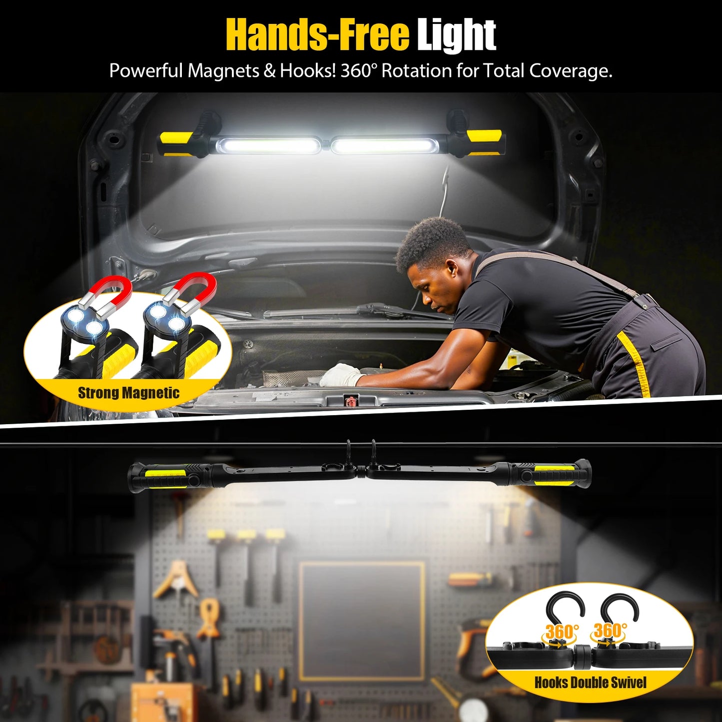 Dual Work Lights, Rechargeable, w/Underhood Mounts