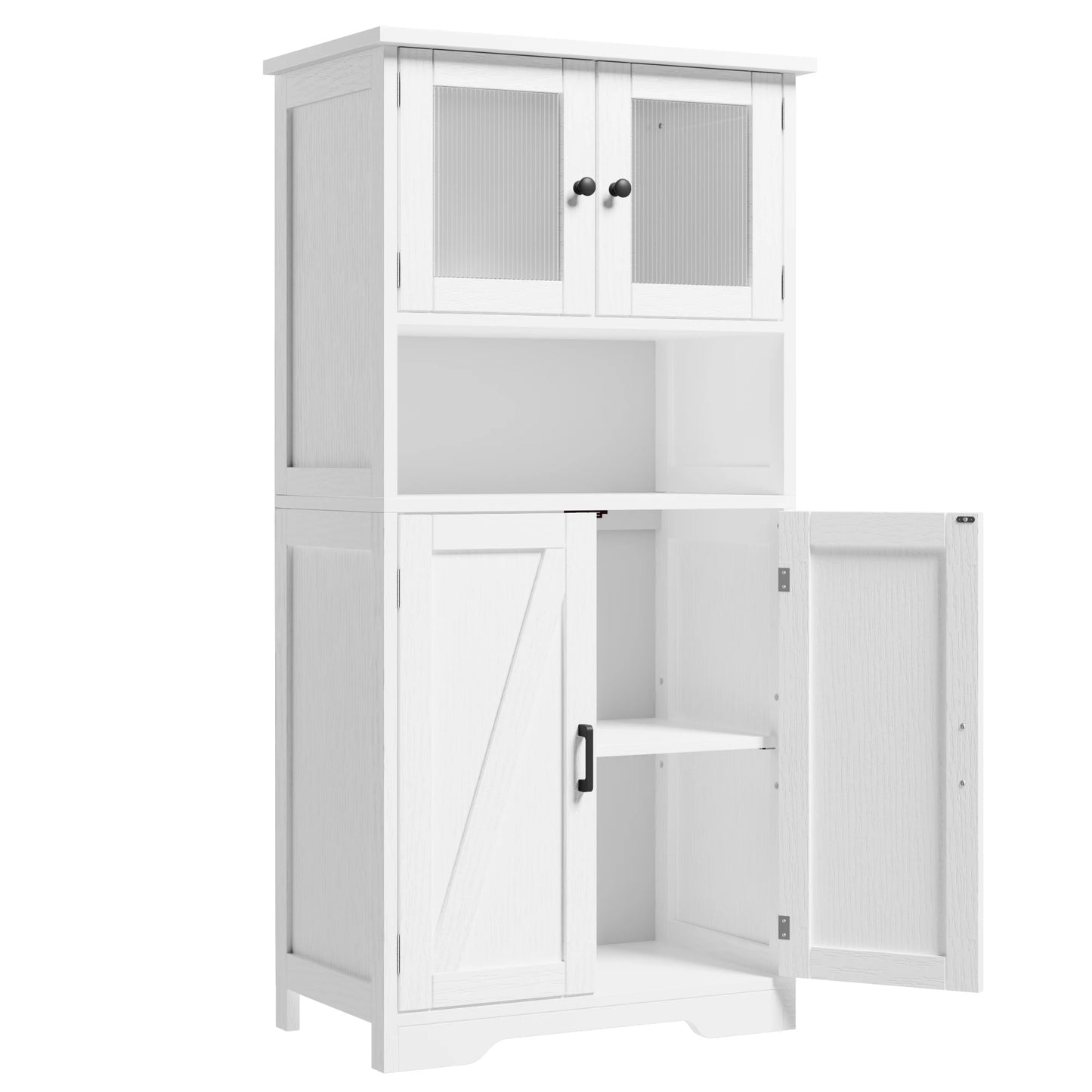 Free Standing Kitchen Pantry Cupboard with Tempered Glass Doors