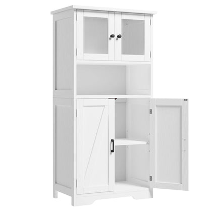 Free Standing Kitchen Pantry Cupboard with Tempered Glass Doors