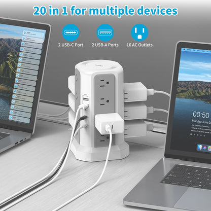 Extension tower power strip, suitable for office, home & school