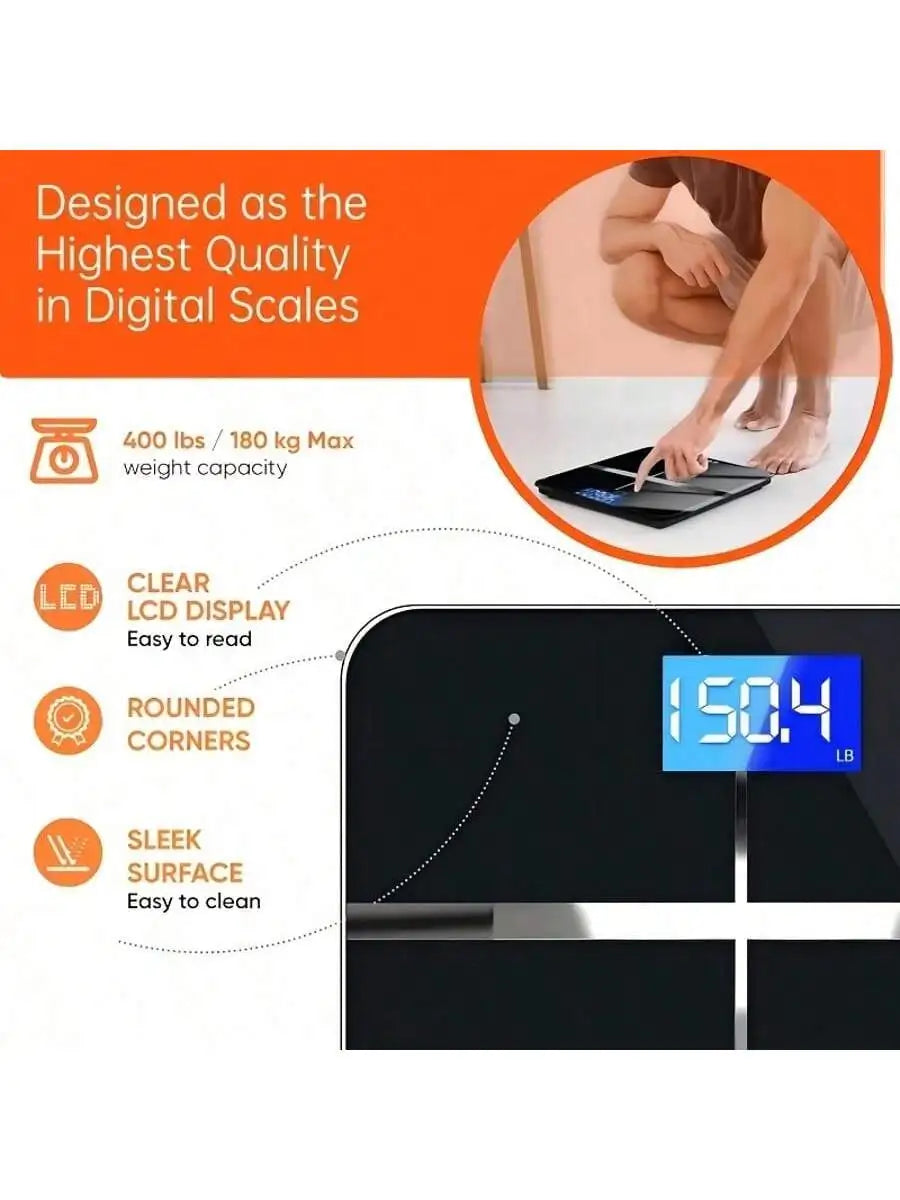 Body Fat Bathroom Scale with Tempered Glass 390 lbs Capacity