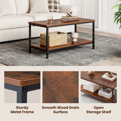 31" Wood Coffee Table, 2-Tier with Storage