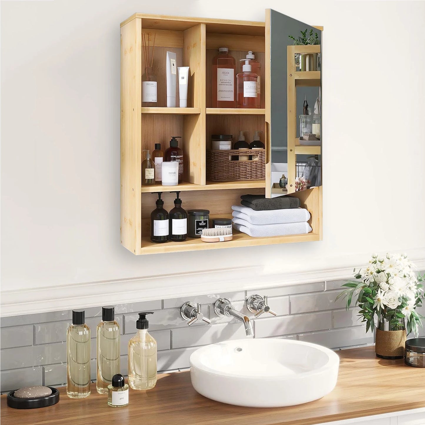 Wall Mount Medicine Cabinet w/5 Open Storage Spaces