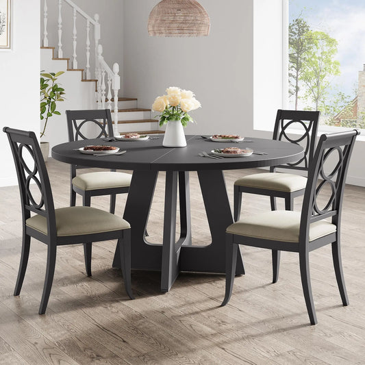 47-Inch Round Farmhouse Dining Table For 4 to 6