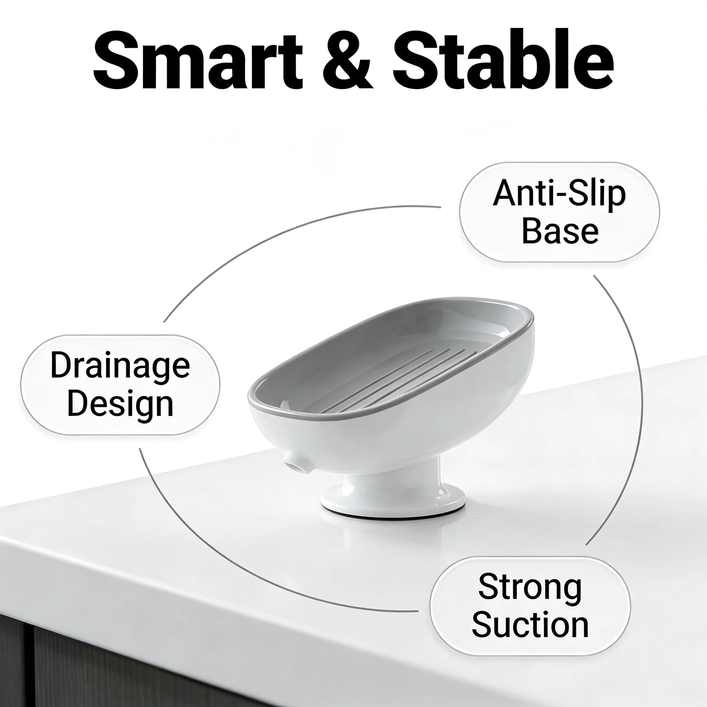 Suction Cup Self-Draining Soap Dish for Bathroom & Kitchen