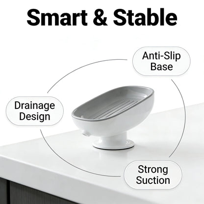 Suction Cup Self-Draining Soap Dish for Bathroom & Kitchen