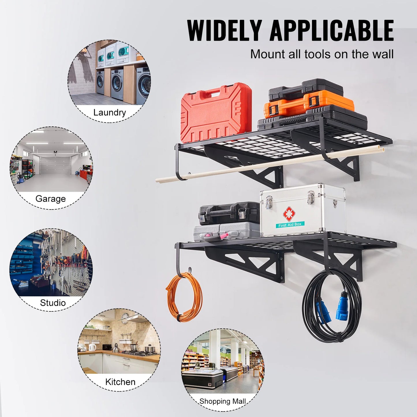 2 Garage Storage Racks, Wall Mounted Heavy Duty Shelves