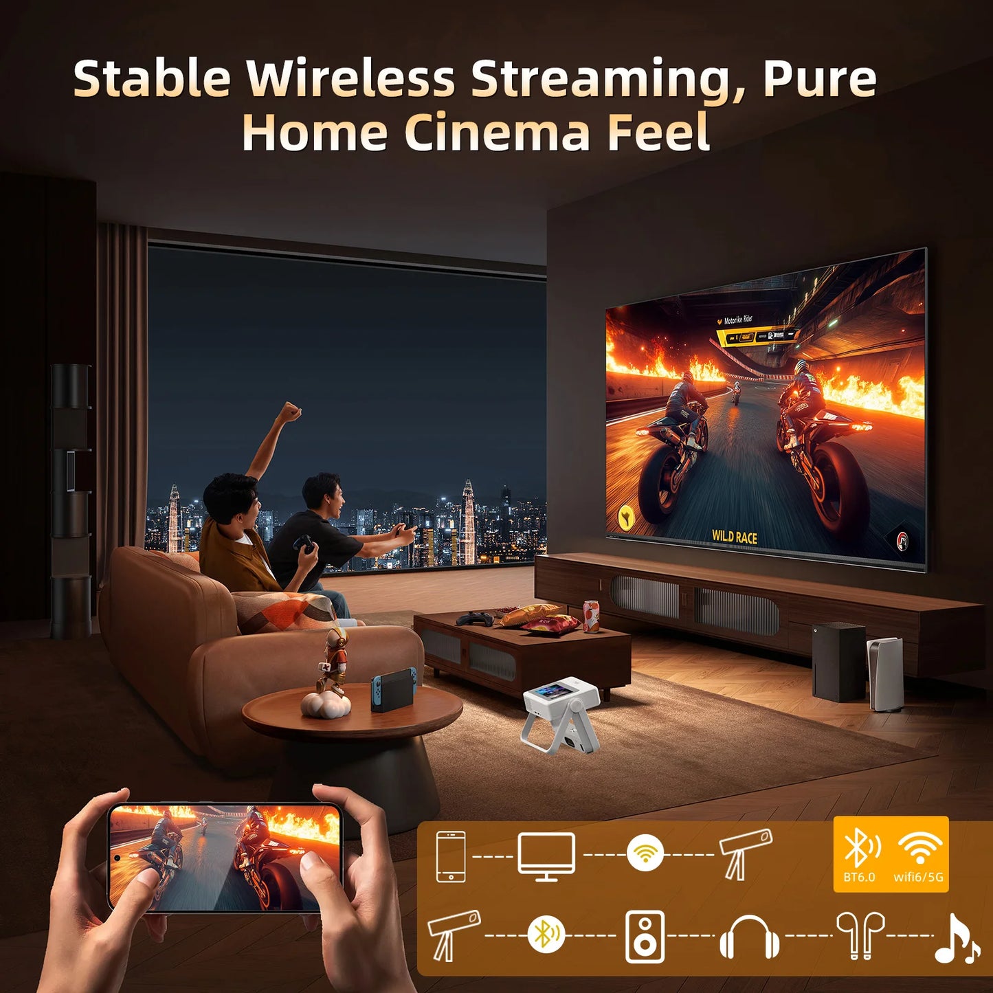 Touchscreen Projector 1080P HD with WiFi for Home Theater