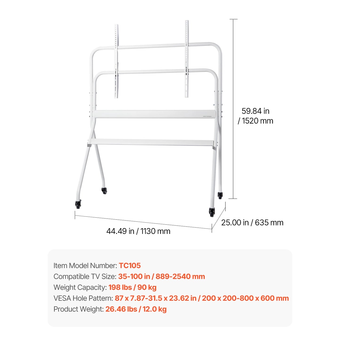 Portable TV Stand with Wheels for Living Room, Bedroom & Office
