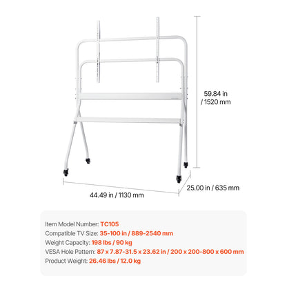 Portable TV Stand with Wheels for Living Room, Bedroom & Office