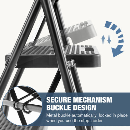 Folding 2 Step Ladder Stool with Anti-Slip Legs and 800lbs Capacity