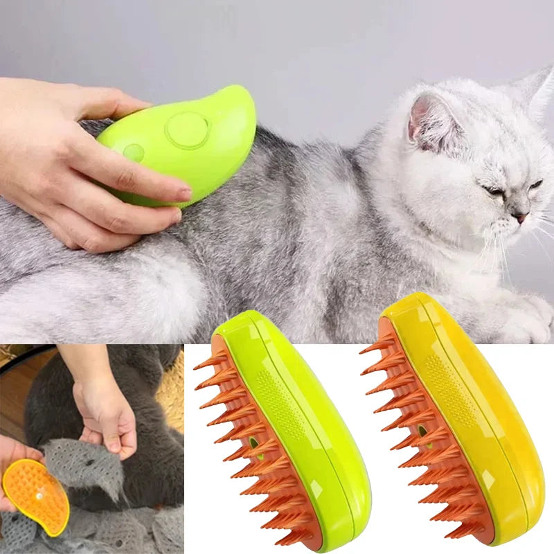 Electric Pet Steamer Brush. 3-in-1 Dog & Cat Spray Hair Brush