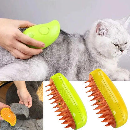 Electric Pet Steamer Brush. 3-in-1 Dog & Cat Spray Hair Brush