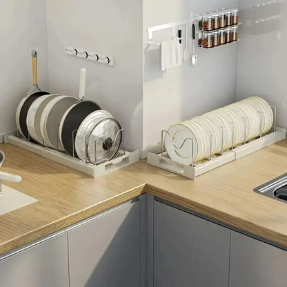 Expandable Kitchen Pot Pan Organizer with 7 Adjustable Dividers